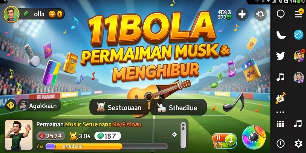 Tampilan gameplay seru dari 11BOLA dengan musik yang menggembirakan.