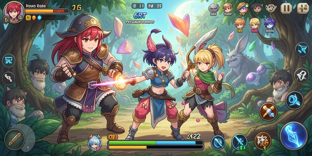 Tampilan gameplay 6RT yang penuh warna dan karakter anime ikonik.