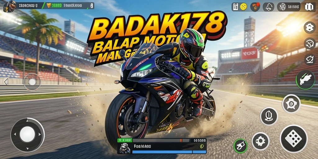Gameplay seru BADAK178 saat balap motor di lintasan.