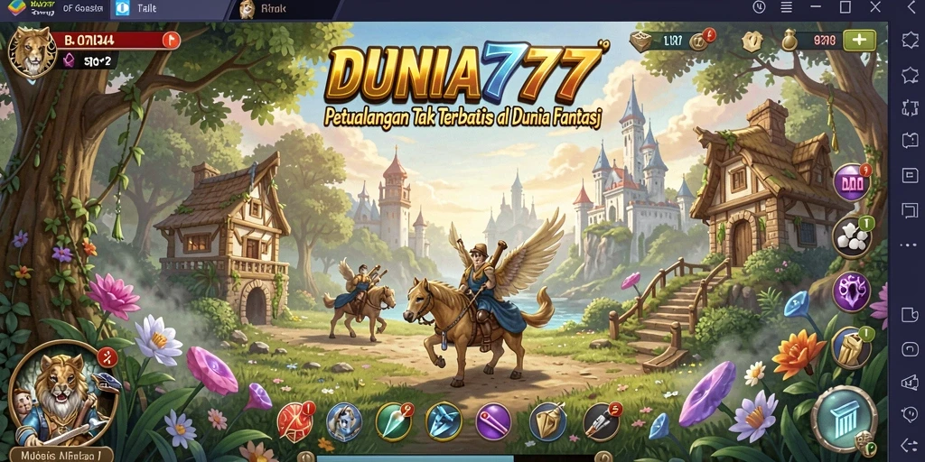 Screenshot utama DUNIA777 menampilkan aksi petualangan yang seru.
