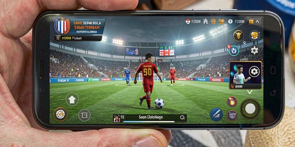 Tangkapan layar F200M menampilkan aksi seru dalam permainan sepak bola.