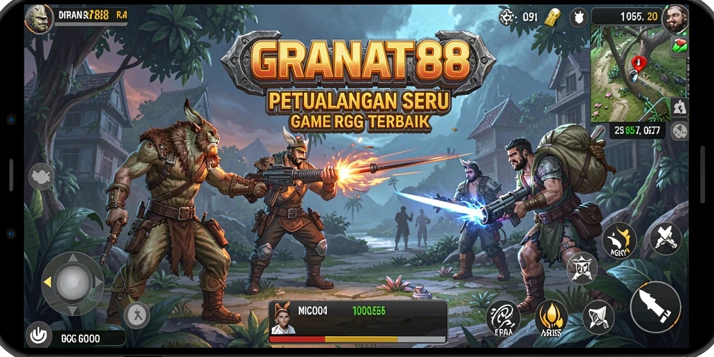 Tampilan gameplay menakjubkan di GRANAT88 dengan karakter RPG yang unik.
