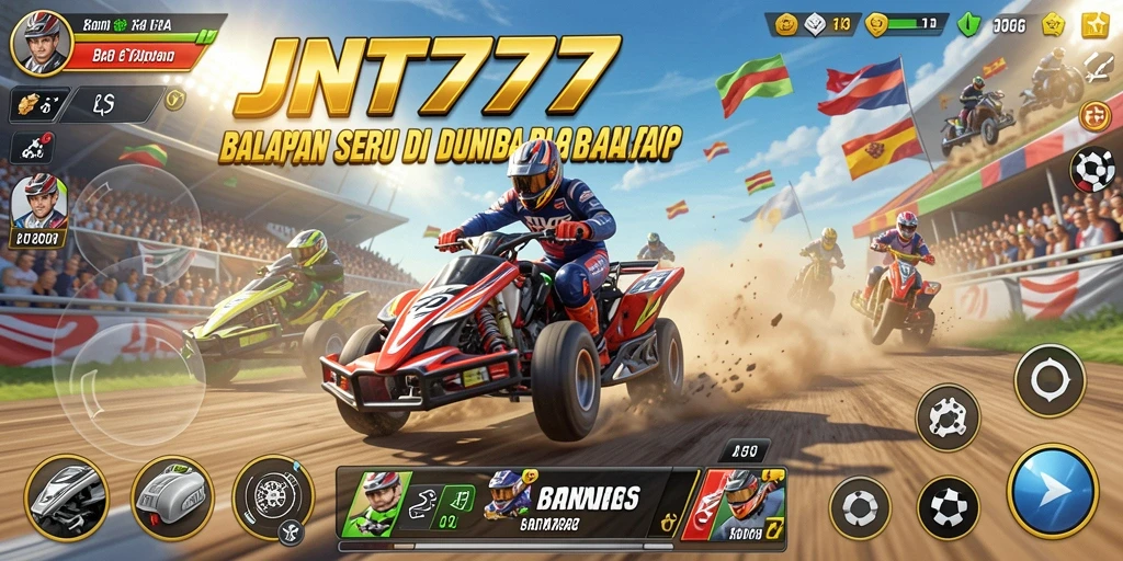 Tampilan gameplay JNT777 yang mendebarkan saat balapan.