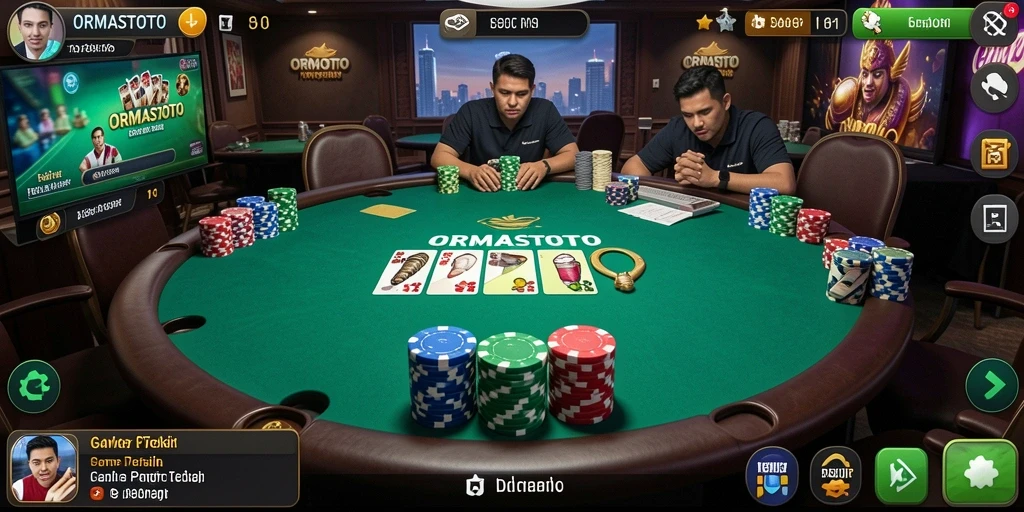 Screenshot gameplay ORMASTOTO yang menunjukkan aksi poker seru.