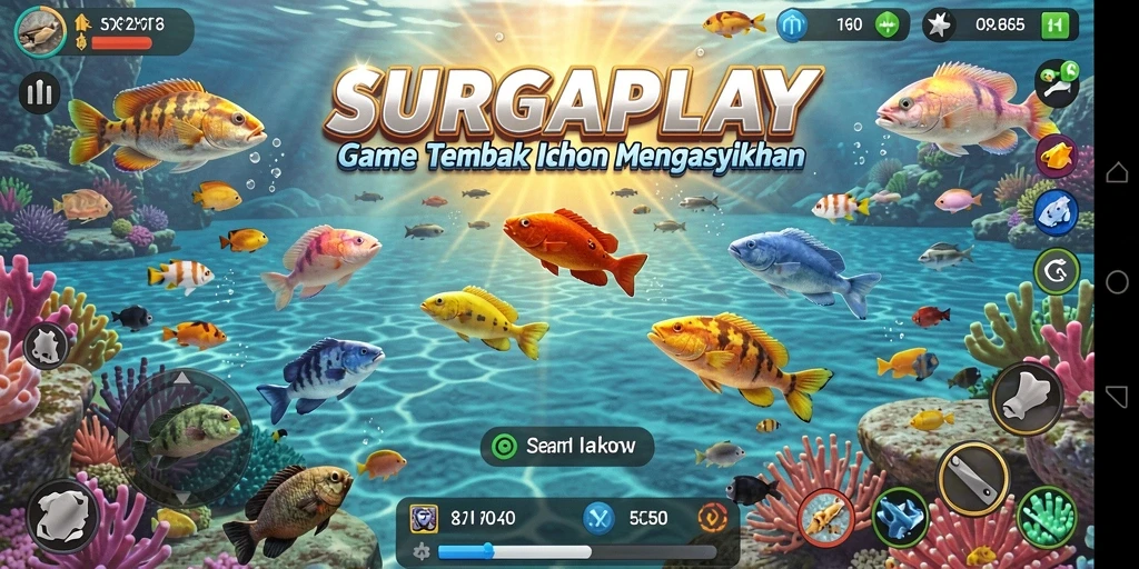 Gameplay menembak ikan yang seru dan penuh warna.